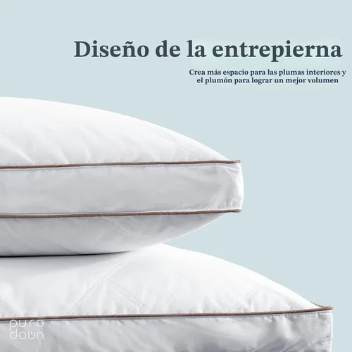Miniatura 3 de puredown Almohadas de plumas de ganso y plumón, almohadas de lujo premium con funda 100% algodón, paquete de 2, tamaño estándar, 20 x 26 pulgadas