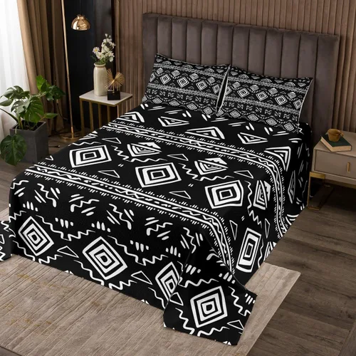 Erosebridal Juego de edredón tribal bohemio azteca negro blanco étnico bohemio juego de colcha Queen Western Southwestern juego de ropa de cama
