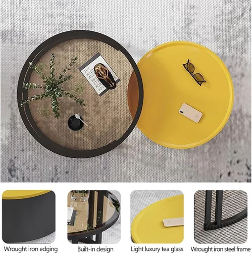 Miniatura 3 de Couchtisch Rund 2er Set, Kreativer Runder Couchtisch Aus Glas mit Metallrahmen, Mit Stauraum für Kleine Räume Wohnzimmer Schlafzimmer Balkone mit B