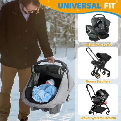Miniatura 6 de IvyWind Funda de Asiento de Coche de Invierno para Bebé, Funda Universal para Asiento de Coche para Bebés con Ventana de Malla Transpirable, Fundas