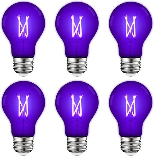 Miniatura 8 de LUXRITE - Bombilla LED negra Edison A19 Edison UV, bombilla de luz negra de 6 W, UVA 397-407 nm, clasificación de accesorio cerrado, base E26