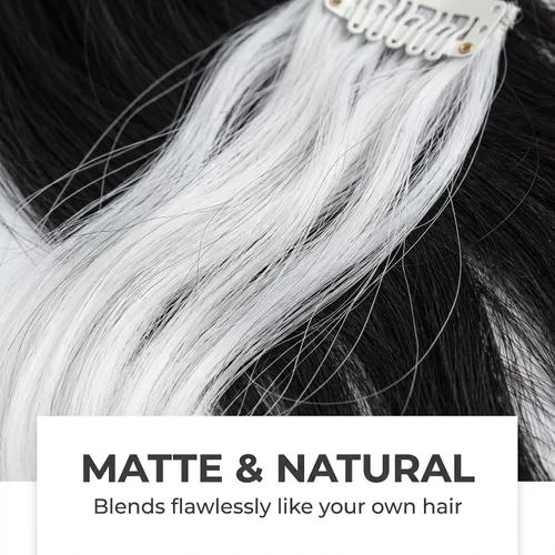 Miniatura 5 de 12 extensiones de cabello rizado blanco, 12 piezas, peluca de cabello rizado a rayas con clip, extensiones de cabello ondulado de sirena