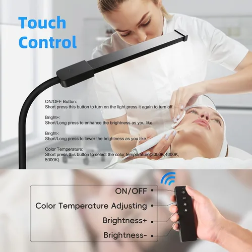 Miniatura 2 de Hanaking Lámpara de pie con control remoto, lámpara LED brillante para extensiones de pestañas, lámpara de pie regulable de 4 colores para belleza