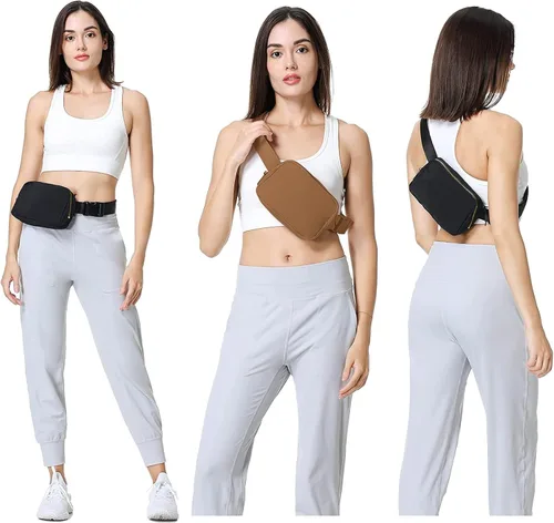 Miniatura 6 de VOROLO Riñonera para mujeres y hombres, bolsa cruzada, bolsa de cinturón con correa ajustable, Marrón, Talla única
