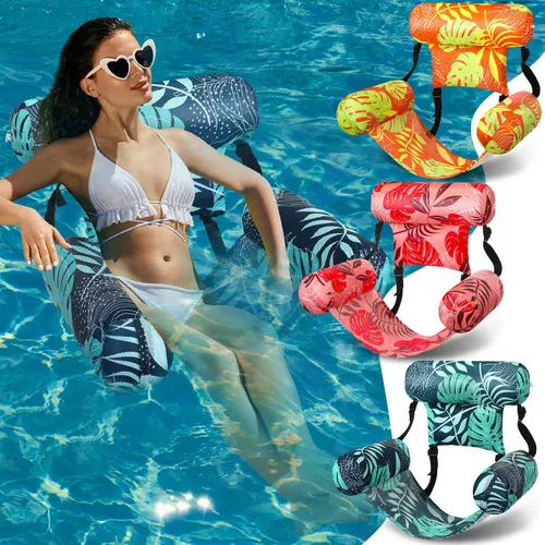 Miniatura 8 de Paquete de 3 flotadores inflables para piscina, sillas flotantes para adultos, hamaca ajustable, silla flotante de agua, natación, patrón de plantas