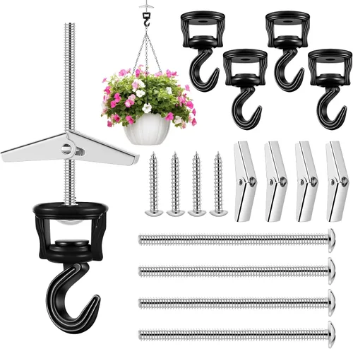 Miniatura 9 de Hotop 4 ganchos de techo para colgar plantas, ganchos para plantas, ganchos de metal resistentes para interiores y exteriores, para colgar plantas