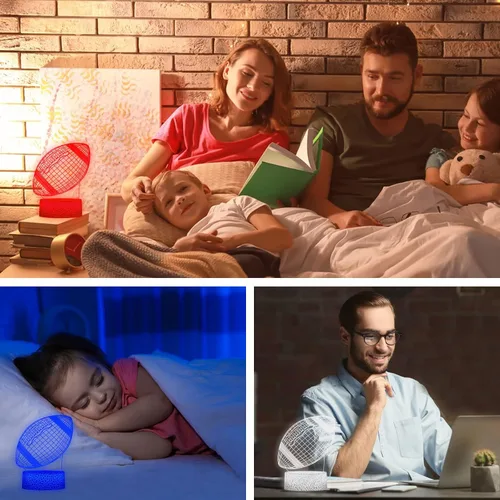 Miniatura 7 de Lámpara de ilusión 3D de fútbol, luz nocturna, 7 colores, cambio gradual automático, luces LED alimentadas por USB, regalos para niños