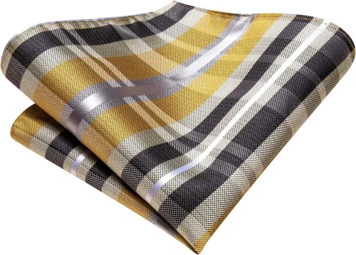 Miniatura 309 de Hi-Tie Corbata clásica de cachemira para hombre con pañuelo y gemelos a cuadros