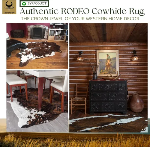 Miniatura 4 de rodeo Alfombra grande de piel de vaca auténtica, decoración de la habitación occidental para sala de estar, dormitorio, alfombra de piel de vaca