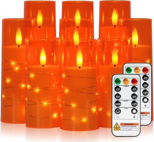 Miniatura 20 de Raycare Vela sin llama con temporizador remoto, 7 velas LED de acrílico parpadeantes con cuerda de estrella integrada para Navidad, boda, decoración