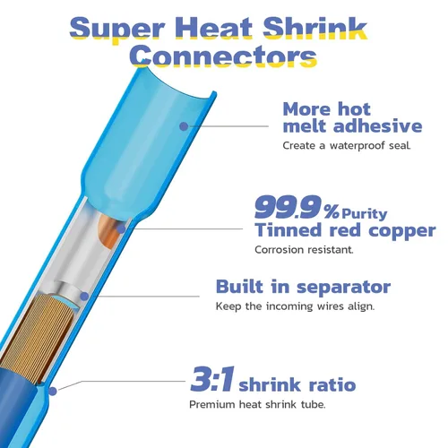 Miniatura 4 de haisstronica 120 conectores de tope termocontraíbles amarillos de 12-10 Awg, cobre rojo estañado, 0.039 in, conectores de alambre de crimpado