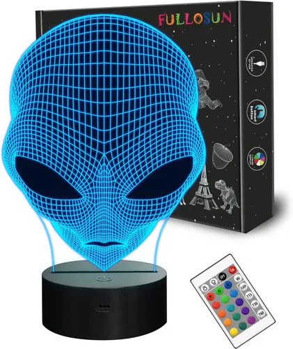 FULLOSUN - Lámpara de noche 3D de extraterrestre con ilusión, lámpara LED marciana ET con control remoto, 16 colores cambiantes, decoración del