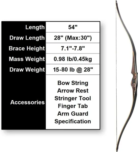 Miniatura 2 de Deerseeker Outdoor Archery 54" Traditional Bow Hunting Longbow with Bamboo Core Limbs Handmade Recurve Bow RH/LH for Targeting Practice Shooting