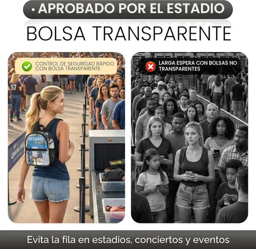 Miniatura 9 de Mochila transparente Oraben para eventos de estadio, mochila transparente para estadio 12x6x12, Negro, Pequeño