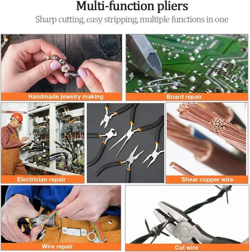 Miniatura 6 de SOONAN 5 Piezas Alicates Mini, Juego de Herramientas Duraderas Cortadores de Cables – Punta de Aguja Larga, Nariz Larga, Alicate de Punta Curvada