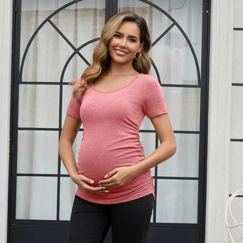 Miniatura 49 de GINKANA Blusas de maternidad de manga corta, diseño floral, fruncido, casual, para mamá, para embarazo