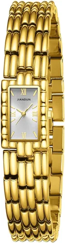 JIANDUN Reloj de pulsera clásico cuadrado vintage para mujer en tono dorado con correa ajustable, resistente al agua
