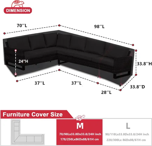 Miniatura 2 de Turtle Life Funda para sofá modular de patio, resistente a los rayos UV, resistente al agua, antidecoloración, en forma de L, color negro