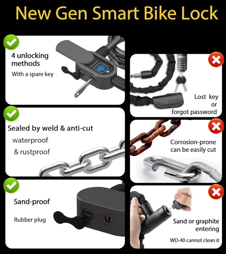 Miniatura 3 de Cerradura de cadena con llave eLinkSmart impermeable para bicicleta, 39.4 in, cerradura de cadena para bicicleta, scooter, motocicleta, puerta