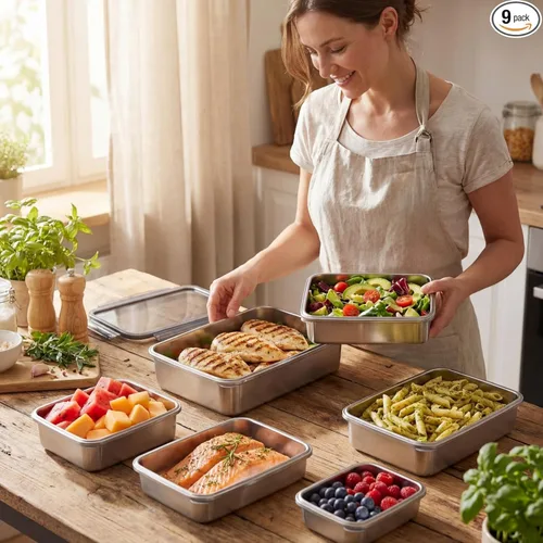 Miniatura 4 de Hushee Juego de 6 contenedores para tocino y queso para refrigerador, contenedor hermético de carne para delicatessen de acero inoxidable 304