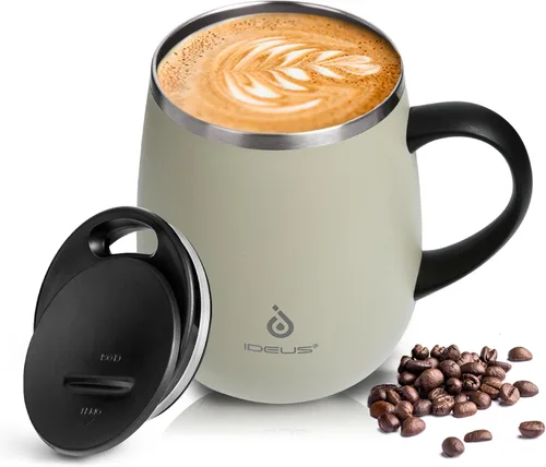 Miniatura 18 de Ideus Taza de café aislada de 16 onzas con asa y tapa, taza de café térmica al vacío de acero inoxidable de doble pared, taza de café de viaje