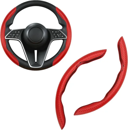 Miniatura 15 de Funda para volante de fibra de carbono, juego de 2 piezas antideslizante con agarre cómodo, diseño de mariposa segmentada, fácil instalación a