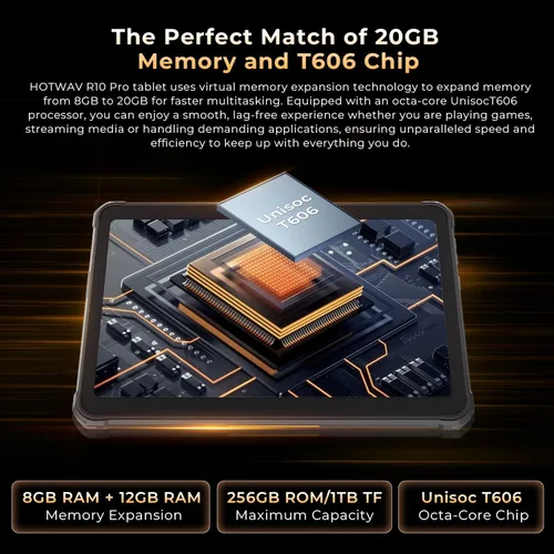 Miniatura 2 de HOTWAV R10 Pro 2025 Tableta Resistente Android 14 - 10.1 Pulgadas HD+ 10800mAh Tableta Impermeable, 20GB RAM+256GB ROM/1TB TF Tablets