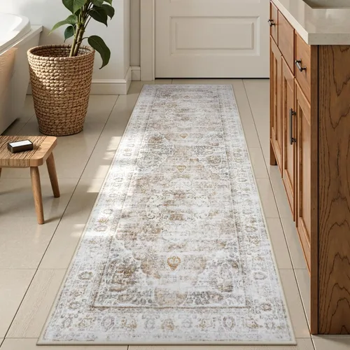 Miniatura 10 de Uphome Tapete de baño color naranja, estilo bohemio y envejecido, tapete de baño pequeño de terciopelo súper acogedor, antideslizante, lavable a