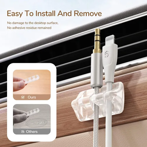Miniatura 5 de Syncwire Clips transparentes para cables, organizador de cables autoadhesivo, para el hogar, oficina, cubículo, coche, mesita de noche, accesorios