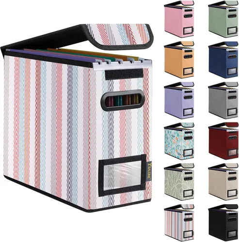 Miniatura 37 de Caja organizadora de archivos Baleine con tapa, organizador de carpetas de archivos plegable con deslizador de plástico, caja de carpetas