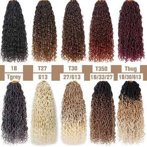 Miniatura 7 de COOKOO 14 pulgadas, 8 piezas de cabello de ganchillo Goddess Locs en total 112 hebras de pelo sintético negro natural de ganchillo de río hippie