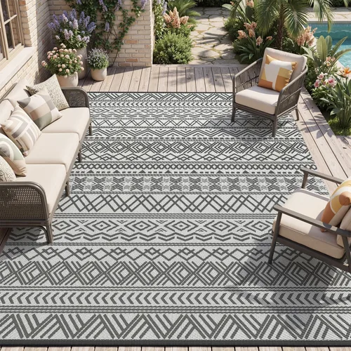 Miniatura 14 de MontVoo Alfombra de exterior impermeable de 5 x 8 pies, para patio al aire libre, pajita de plástico reversible, alfombra de exterior para caravana