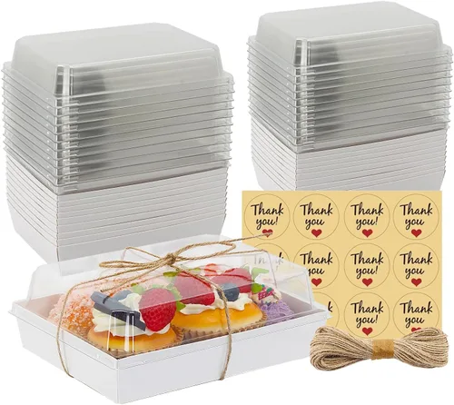 Miniatura 8 de Cajas de charcutería de 7 x 5 x 2.5 pulgadas con tapas transparentes, cajas grandes desechables de postre para panadería, recipientes para llevar