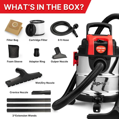 Miniatura 9 de Shop-Vac Aspiradora húmeda/seca de 3 galones y 4.0 HP con función de soplador, tanque de acero inoxidable, aspiradora portátil con ruedas, incluye