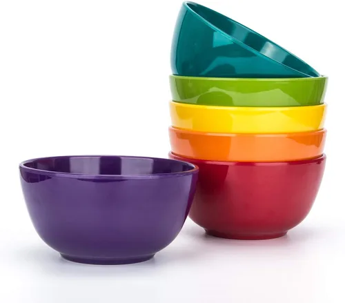 KX-WARE Juego de cuencos de melamina, 28 onzas, 6 pulgadas, 100% melamina para cereales, sopa/ensalada, juego de 6 en 6 colores surtidos, a prueba