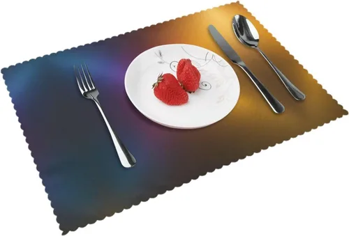 Miniatura 13 de Rectangular Placemats Set of 4, Heat Resistant Liquid Metal Printed Kitchen Dining Table Mats