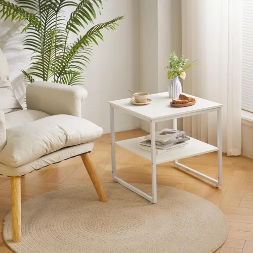 Miniatura 7 de Aibiju Mesa auxiliar grande para sala de estar, soporte de mesa pequeño de 20 pulgadas, mesa de impresora con estante ajustable, mesa de café Blanco