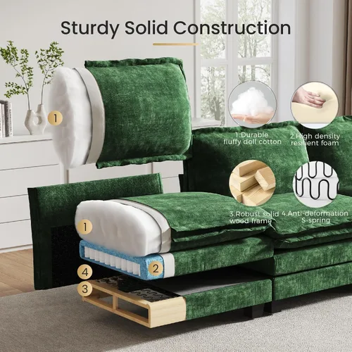 Miniatura 7 de KKL Sofá Seccional Modular de 89 Pulgadas, Sofá de Amor de 2 Asientos Sofá Nube con Asiento Profundo, Sofás Seccionales de Chenilla para Sala