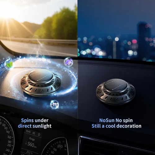 Miniatura 7 de Kwak's Ambientador solar UFO para automóvil, decoración giratoria para el interior del automóvil, divertidos accesorios para ambientador de Negro