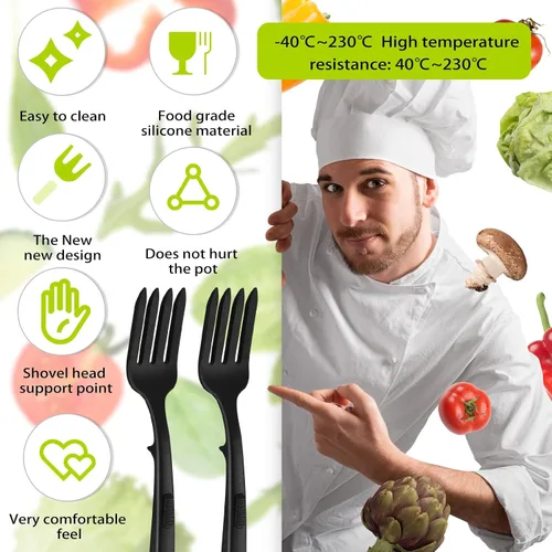 Miniatura 6 de Mixweer 2 tenedores flexibles de silicona de 11.6 pulgadas, resistente al calor, tenedor de cocina grande antiadherente para mezclar ingredientes