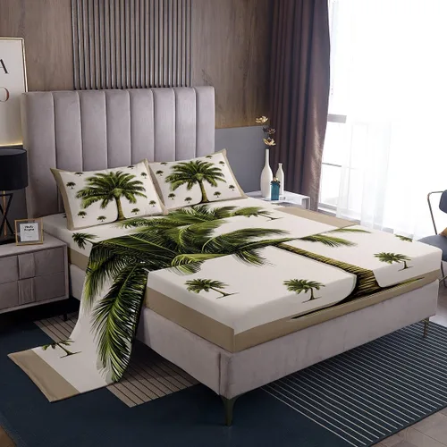 Miniatura 10 de Juego de sábanas de 3 piezas con diseño de playa oceánica, diseño de árbol de coco tropical, para decoración de habitación de niños, niñas, niños