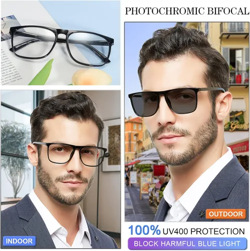 Miniatura 2 de MARE AZZURO Lentes de lectura bifocales fotocromáticos para hombre, con bloqueo de luz azul, lentes de sol para lectores 1.0 1.5 2.0 2.5 3.0 3.5 4.0