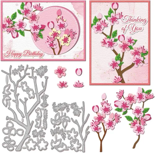 Miniatura 11 de GLOBLELAND Troqueles de corte de flores de cerezo para hacer tarjetas, flores, corte de rama, troqueles para bricolaje, álbumes de recortes, diario