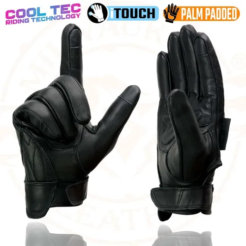 Miniatura 7 de Milwaukee Leather MG7502 - Guantes de mano para motocicleta de gel compatible con pantalla táctil para hombre, color negro