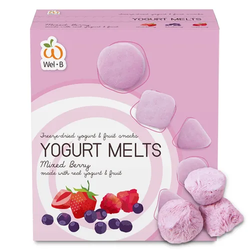 Wel-B Alimentos liofilizados, bayas frescas con yogur liofilizadas a deliciosas, aperitivos de frutas crujientes, aperitivo saludable para niños y