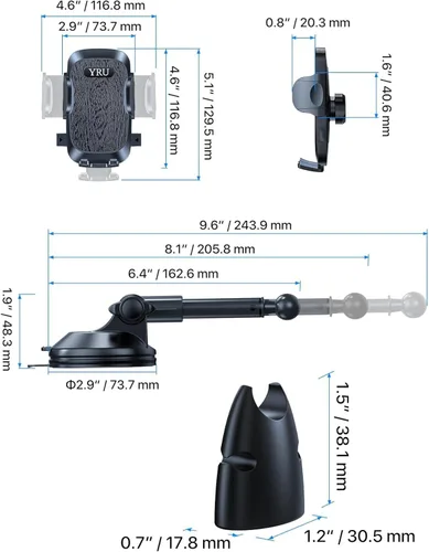 Miniatura 9 de YRU Soporte de teléfono de automóvil de grado militar mejorado con ventosa giratoria más fuerte para parabrisas de tablero, soporte de tablero