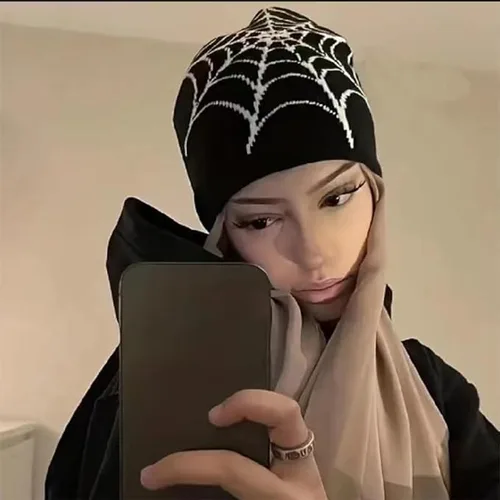 Miniatura 3 de Gorro de invierno para mujer, gorro cálido para hombre, estilo casual, diseño de araña, estilo gótico, Y2K, gorro de punto acrílico