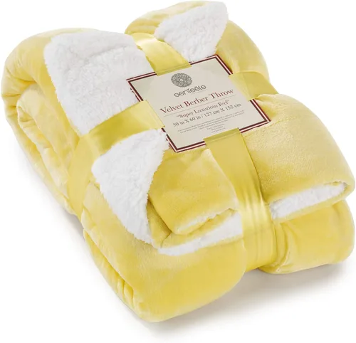 Miniatura 8 de Manta Sherpa súper suave, reversible, ultra lujosa, manta de felpa, 102 x 90 pulgadas, amarillo/blanco
