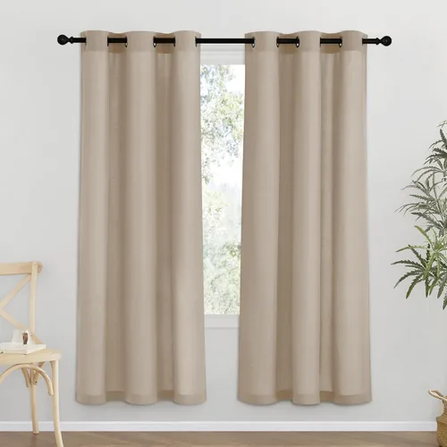 Miniatura 233 de NICETOWN Cortinas de lino natural con textura de lino para dormitorio, mezcla de lino rústica con ojales en la parte superior, semitransparentes