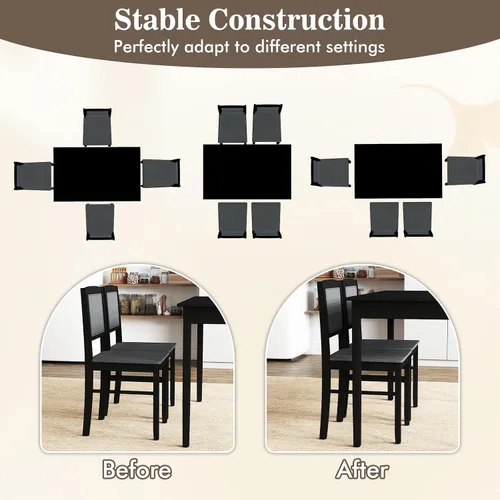 Miniatura 4 de Tangkula - Juego de mesa de comedor para 4, juego de comedor de madera maciza estilo granja con patas de madera de goma, asiento tapizado y respaldo